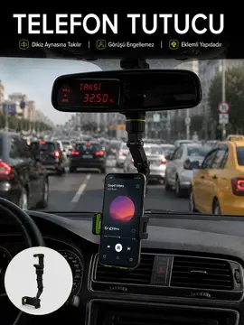Araç İçi Telefon Standı Dikiz Aynasına Takılan Ayarlanabilir Telefon Tutucu