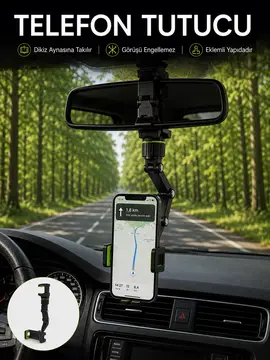 Araç İçi Dikiz Aynası Telefon Tutucu 360° Dönebilen Katlanabilir