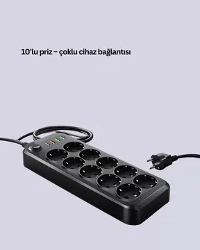 Termal Akım Korumalı USB Type-C Girişli 10'lu Grup Priz 2500W Güç Kapasitesi (Kopya)