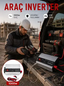 Araç Aküsünden Güvenli Elektrik Sağlayan 1000 Watt İnverter