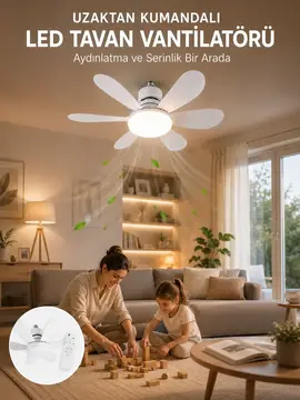 Tavan Vantilatörü Sessiz Motorlu Uzaktan Kumandalı LED Aydınlatma Güçlü Serinletme