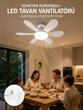 Ayarlanabilir Parlaklık Özellikli LED Tavan Vantilatörü Süper Sessiz Motor Teknolojisi ve Güçlü Hava Akışı