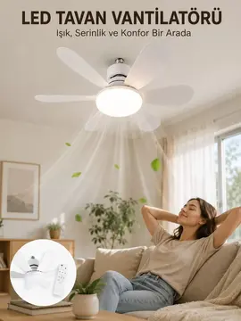 Uzaktan Kumandalı LED Tavan Vantilatörü Yüksek Aydınlatma Güçlü Esinti Süper Sessiz Çalışma Özellikli