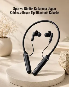 Kablosuz Boyun Tipi Bluetooth Kulaklık Mikrofonlu Spor ve Günlük Kullanıma Uygun