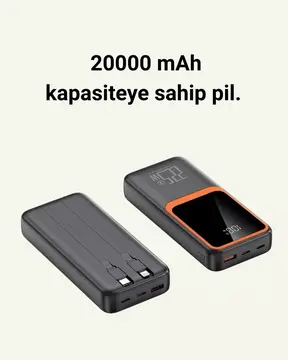 20.000 mAh Taşınabilir Şarj Cihazı Dijital Göstergeli Kablolu Powerbank