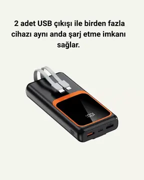 20.000 mAh Taşınabilir Şarj Cihazı Dijital Göstergeli Kablolu Powerbank
