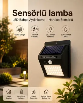 Sensörlü Güneş Enerjili LED Duvar Lambası Bahçe ve Balkon Aydınlatma