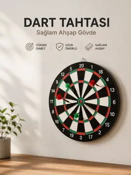 Evde Ofiste ve Oyun Alanlarında Kullanıma Uygun Sağlam Ahşap Gövdeli Dart Tahtası