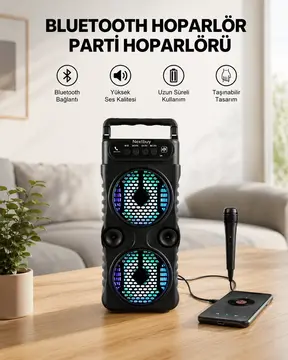 LED Işıklı Kablosuz Bluetooth Hoparlör Yüksek Ses Güçlü Bas Performansı Taşınabilir Şarjlı