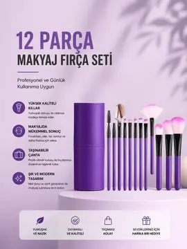 12'li Makyaj Fırça Seti Yumuşak Kıllı Profesyonel Kullanıma Uygun