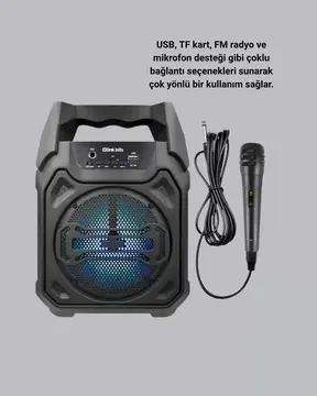 Mikrofonlu Bluetooth Ses Sistemli USB Micro SD FM ve Uzun Pil Ömrü