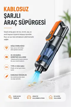 Yüksek Emiş Güçlü Taşınabilir Araç Süpürgesi