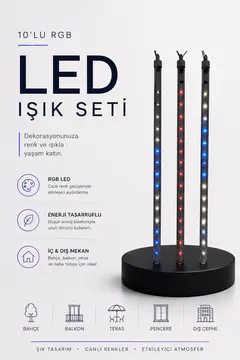 RGB LED Dış Ve İç Mekan Süsleme Işığı 10 Çubuklu Şerit
