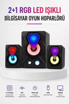 RGB LED Aydınlatmalı Bilgisayar Oyun Hoparlör Sistemi