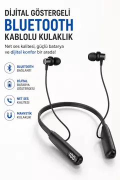 Dijital Batarya Göstergeli Bluetooth Özellikli Boyun Askılı Kulaklık