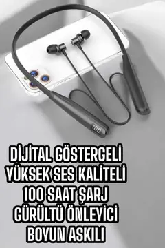 Dijital Batarya Göstergeli Bluetooth Özellikli Boyun Askılı Kulaklık