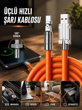3 İn 1 Süper Hızlı Şarj Kablosu Android ve İOS Uyumlu Silikon Şarj Kablosu