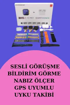 Akıllı Saat Bluetooth Kulaklık Hediyeli Bildirim Görme Sesli Görüşme Çoklu Kordon