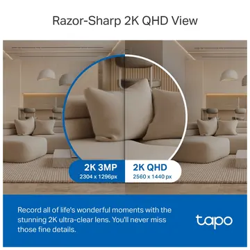 TP-LINK Tapo TC72 (C220) 2K QHD 40Mpix İç Mekan WiFi 9Mt. Gece Görüşü 360 Dönüş İki Yönlü Ses Güvenlik Yapay Zeka Destekli Kamera(1923)