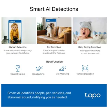 TP-LINK Tapo TC72 (C220) 2K QHD 40Mpix İç Mekan WiFi 9Mt. Gece Görüşü 360 Dönüş İki Yönlü Ses Güvenlik Yapay Zeka Destekli Kamera(1923)