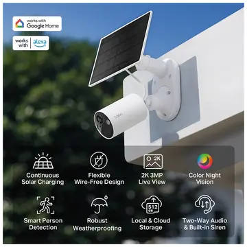 TP-LINK Tapo TC82 KIT (C410 KIT) 2K 30Mpix Dış Mekan IP65 WiFi 9Mt. Renkli Gece Görüşü İki Yönlü Ses Güneş Enerjili Güvenlik Kamerası Kiti(1923)