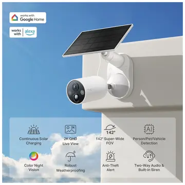 TP-LINK Tapo TC85 KIT (C425 KIT) 2K QHD 40Mpix Dış Mekan IP66 WiFi 15Mt. Renkli Gece Görüşü İki Yönlü Ses Yapay Zeka Destekli Güneş Enerjili Güvenlik Kamerası Kiti(1923)