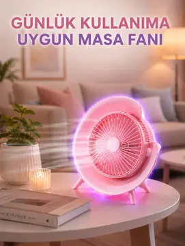 Renkli Ambiyans Işıklı Taşınabilir Masaüstü Vantilatör