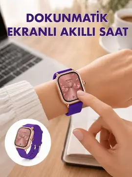Pembe Mor ve Metal Kordonlu Akıllı Saat Hediye Seti