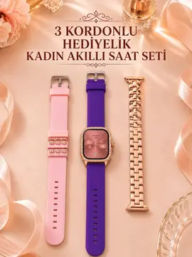 3 Kordonlu Rose Gold Kasalı Kadın Akıllı Saat Seti