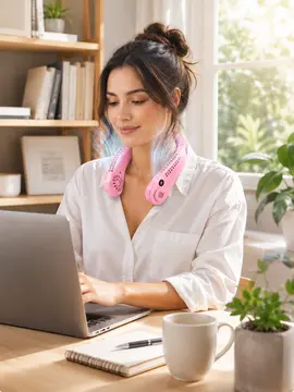 Pembe Boyun Tipi Fan USB Şarjlı Hafif Tasarım Güçlü Hava Üflemeli Serinletici
