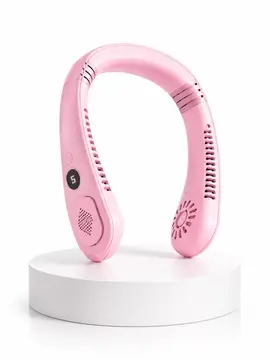 Pembe Taşınabilir Boyun Fanı Ergonomik Tasarım Çok Kademeli Hava Akışı