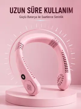 Pembe Boyun Fanı Sessiz Çalışan USB Şarjlı Taşınabilir Kişisel Serinletici