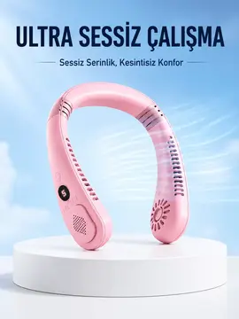 Pembe Şarjlı Boyun Fanı 5 Kademeli Hız Ayarlı Taşınabilir Boyun Tipi Fan