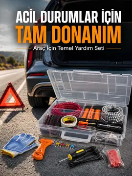 27 Parça Profesyonel Oto Acil Durum ve Araç Yardım Ekipman Seti Taşıma Kutulu