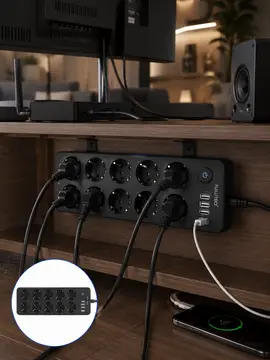 10'lu Çoklu Priz USB ve Type-C Şarj Girişli Akım Korumalı Grup Priz