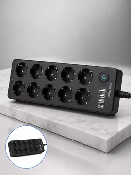 10'lu Çoklu Priz USB ve Type-C Şarj Girişli Akım Korumalı Grup Priz