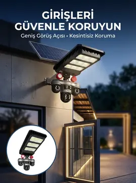 Akıllı Solar Güvenlik Kamerası 3 Lens Hareket Takip Özellikli Dış Ortam Kamera