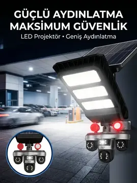 Güneş Enerjili Kablosuz Dış Mekan Güvenlik Kamerası Gece Görüşlü LED Projektörlü