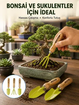 Saksı Bitkileri İçin Bahçe El Aleti Seti Ergonomik Ahşap Saplı