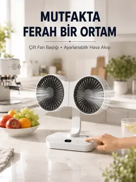 Ayarlanabilir Çift Fan Başlıklı Şarjlı Masa Vantilatörü