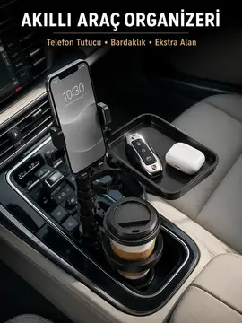 Araç Konsolu İçin Telefon Tutuculu Bardaklık Düzenleyici