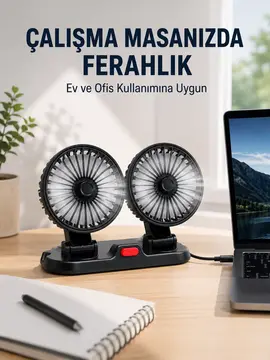Araç ve Ev Kullanımına Uygun Çift Başlıklı Masaüstü Vantilatör