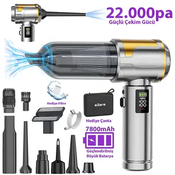 EZERE Nanovac 22000pa Güçlü Portatif Vakumlu Kablosuz Üflemeli Mini Araç Süpürgesi