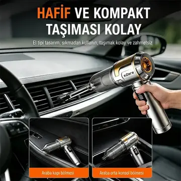 EZERE Nanovac 22000pa Güçlü Portatif Vakumlu Kablosuz Üflemeli Mini Araç Süpürgesi