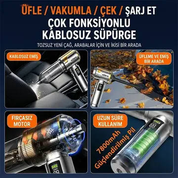 EZERE Nanovac 22000pa Güçlü Portatif Vakumlu Kablosuz Üflemeli Mini Araç Süpürgesi