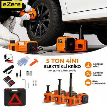EZERE PowerLift Pro 5 Ton Çok Fonksiyonlu Elektrikli Hidrolik Kriko Lift Kaldırma / Kompresör / Bijon Sökme / LED Işık