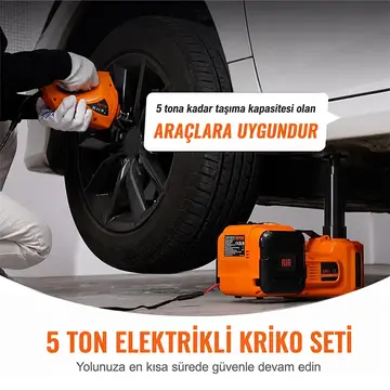 EZERE PowerLift Pro 5 Ton Çok Fonksiyonlu Elektrikli Hidrolik Kriko Lift Kaldırma / Kompresör / Bijon Sökme / LED Işık