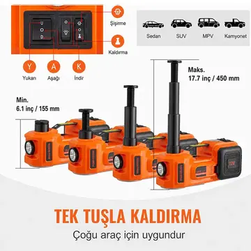 EZERE PowerLift Pro 5 Ton Çok Fonksiyonlu Elektrikli Hidrolik Kriko Lift Kaldırma / Kompresör / Bijon Sökme / LED Işık