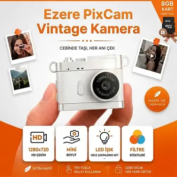 Ezere PixCam Vintage Taşınabilir Mini Dijital Kamera Selfie Video Vlog Kamerası Mini Anahtarlık 1080P