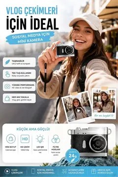 Ezere PixCam Vintage Taşınabilir Mini Dijital Kamera Selfie Video Vlog Kamerası Mini Anahtarlık 1080P